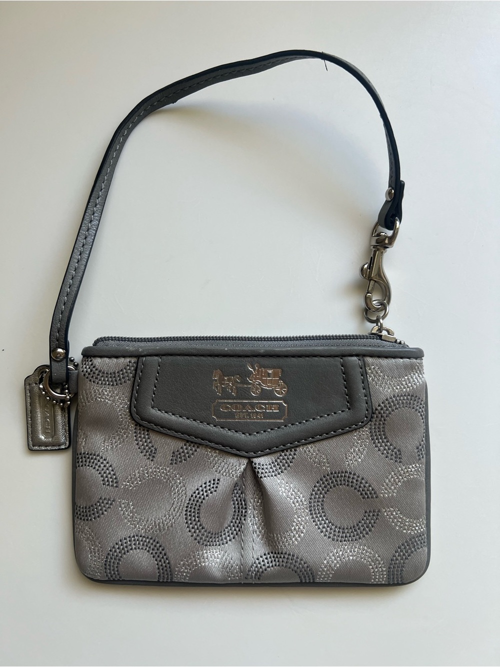 Coach Metallic Gray Signature Wristlet